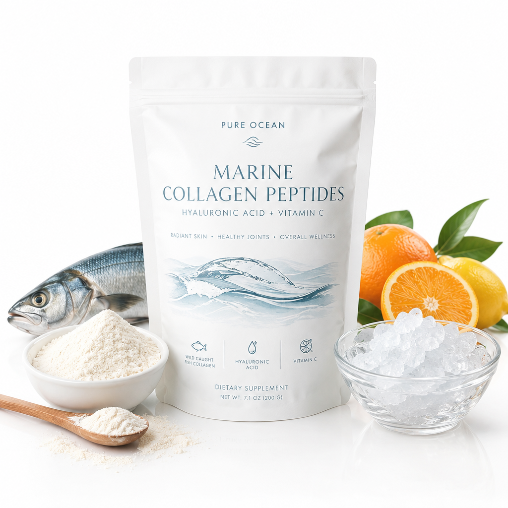 Marine Collagen Peptides Powder pouch with ocean ingredients