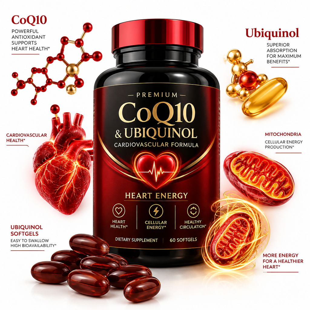 CoQ10 and Ubiquinol Cardiovascular Formula supplement bottle