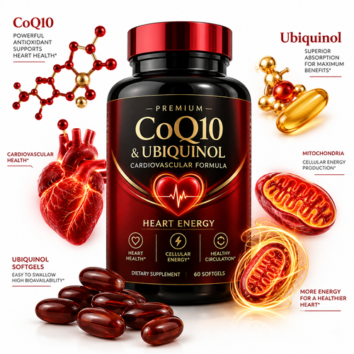 CoQ10 and Ubiquinol Cardiovascular Formula supplement bottle