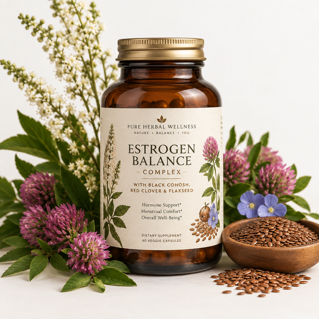 Estrogen Balance Complex supplement bottle with botanicals