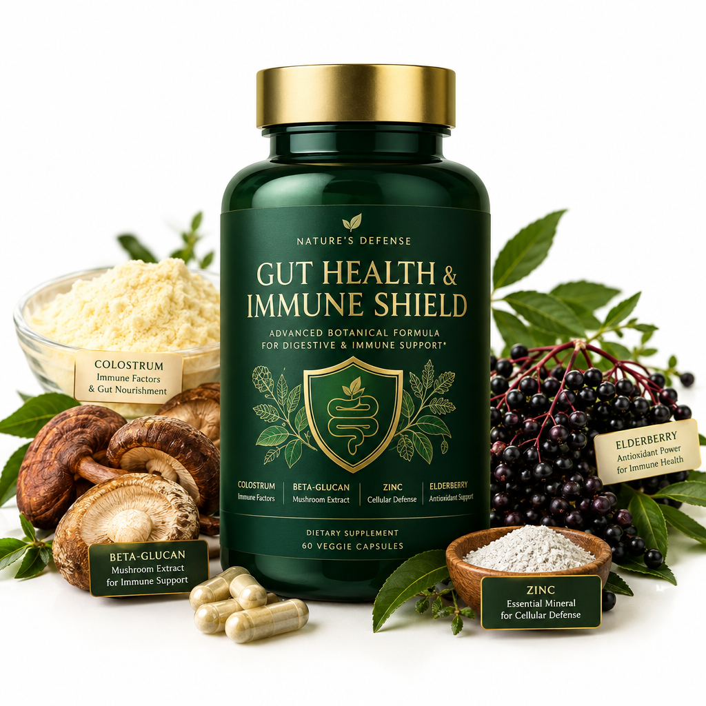 Gut Health and Immune Shield supplement bottle