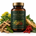 Adaptogen Longevity and Vitality Blend supplement bottle with adaptogenic herbs