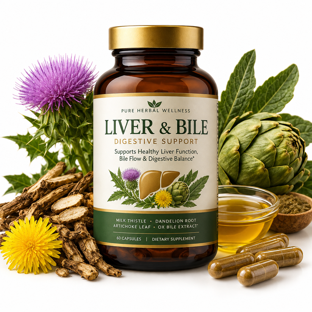 Liver and Bile Digestive Support supplement bottle with milk thistle