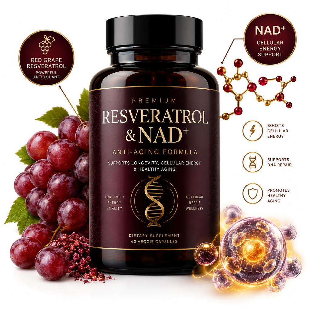 Resveratrol and NAD+ Anti-Aging Formula supplement bottle