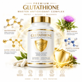 Glutathione and Master Antioxidant Complex supplement bottle