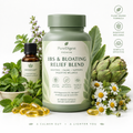 IBS and Bloating Relief Blend supplement bottle with peppermint and botanicals
